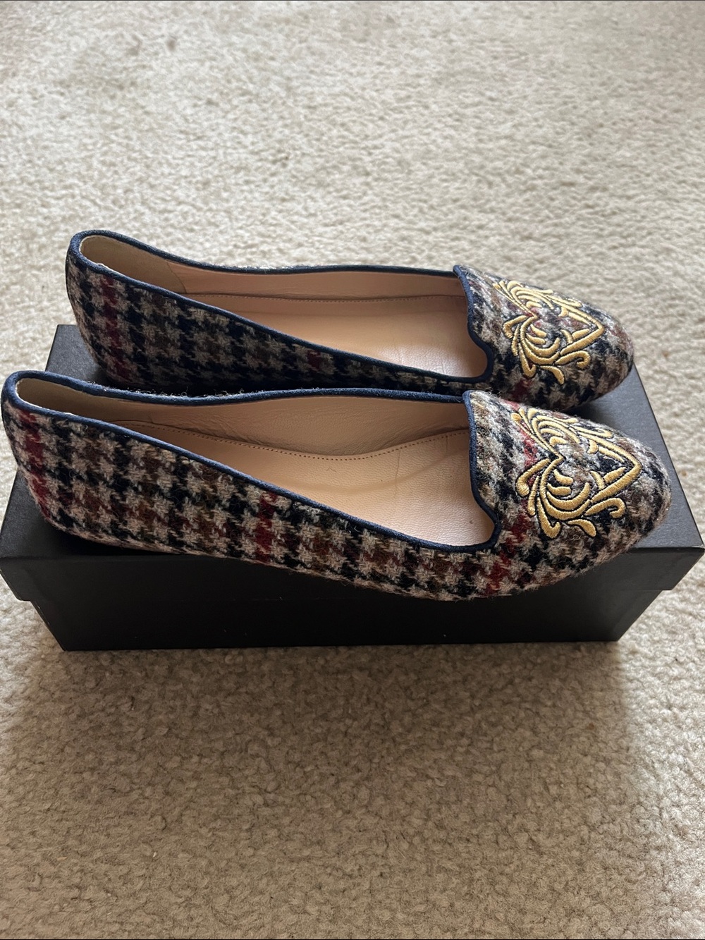 J. Crew Sophie Multicolor Houndstooth Wool Embroidered Loafers